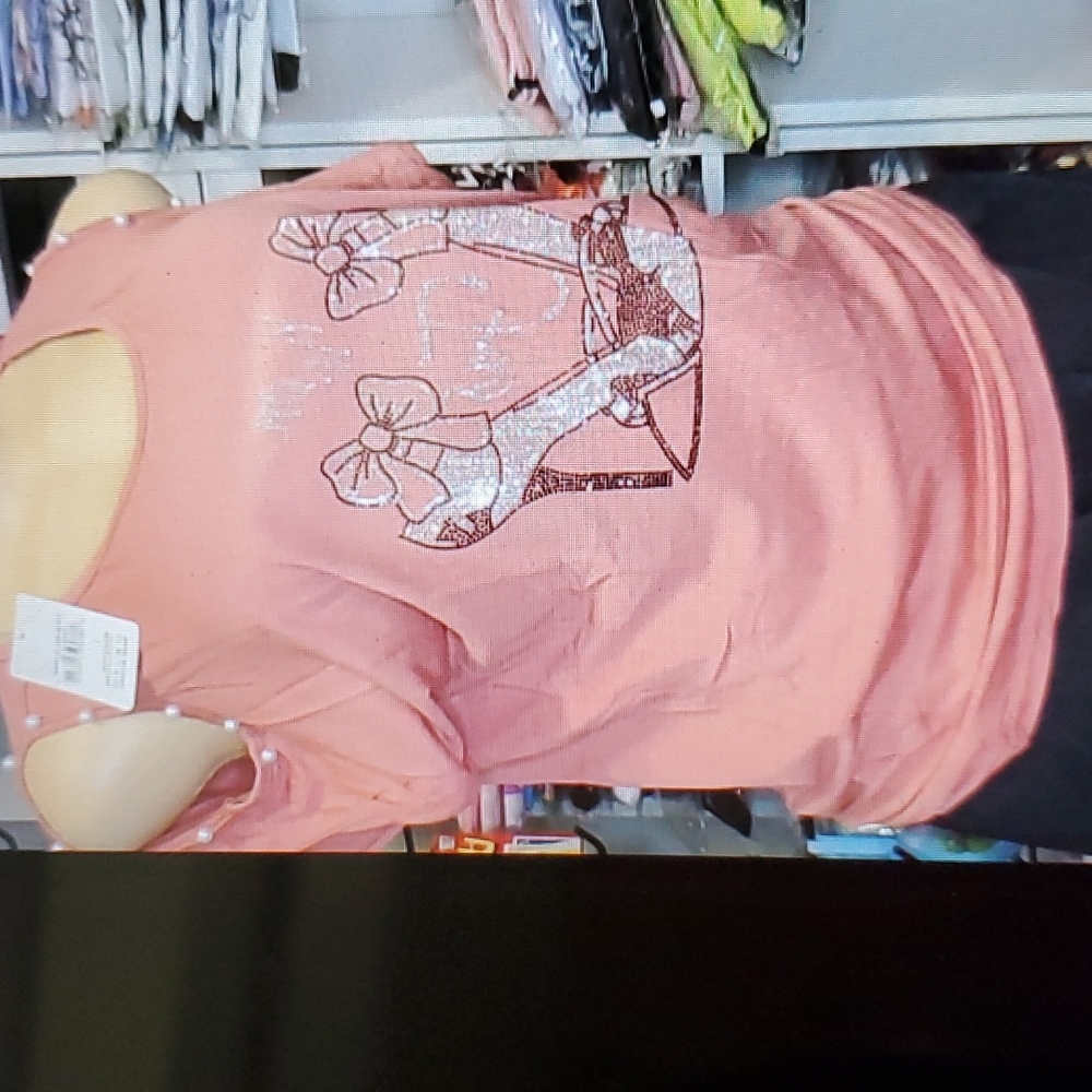 Yuna S/M Open Shoulders  Coral Pearl & Sequin top